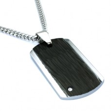 Two Tone Tungsten CZ Dog Tag Pendant with 24" Curb Chain Necklace